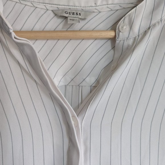 Guess White Stripped Silk Blouse M - Picture 2 of 4